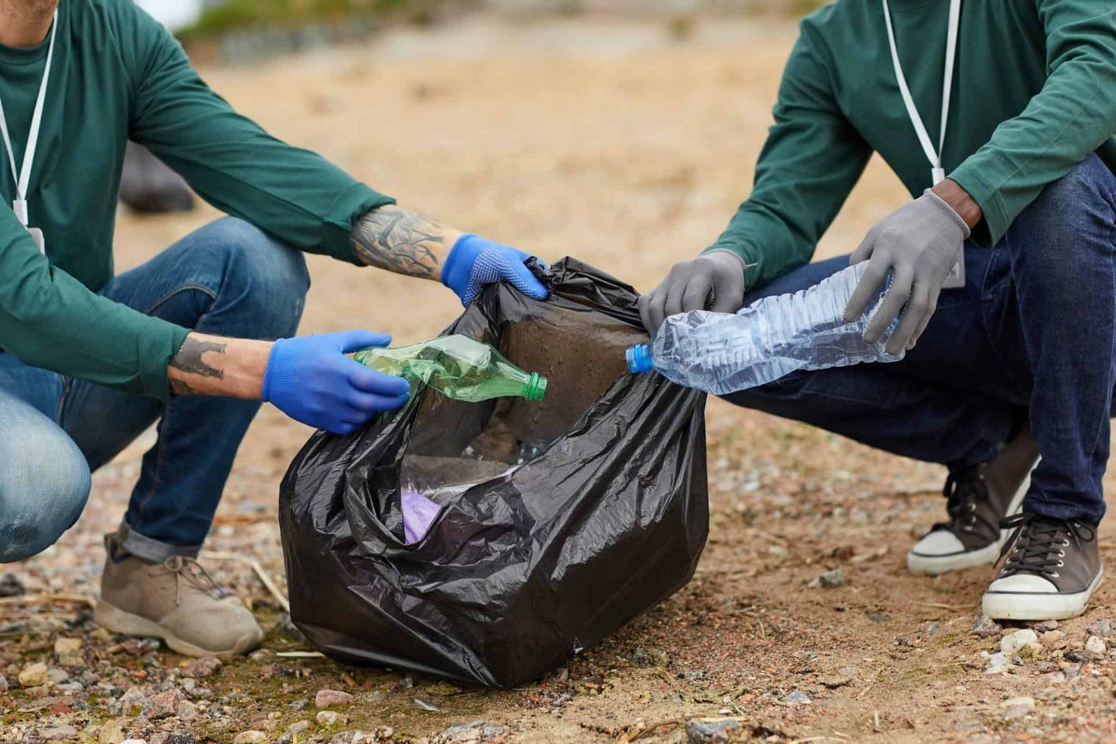 Putting garbage into the bag